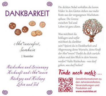 Jahreskreiskärtchen DANKBARKEIT (mit Entwicklungsfragen)